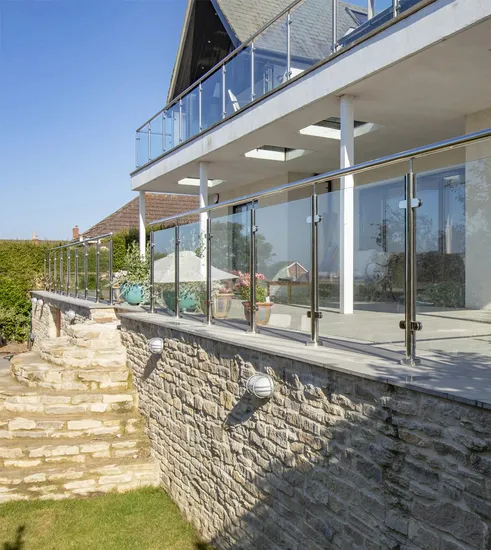 Stainless Steel Mini Post with Round Square Double Slot Pipe in Glass Balustrade