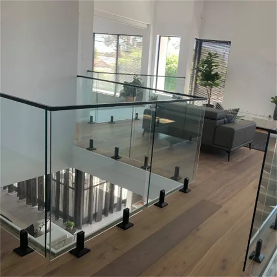 Contemporary Glass Fence System Featuring Sturdy Spigot Mounts Steel Railing